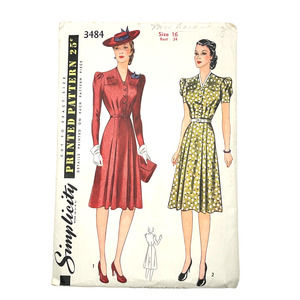 Simplicity Vintage‎ 1940's Pattern #3484 Misses and Women's Dress Size 16